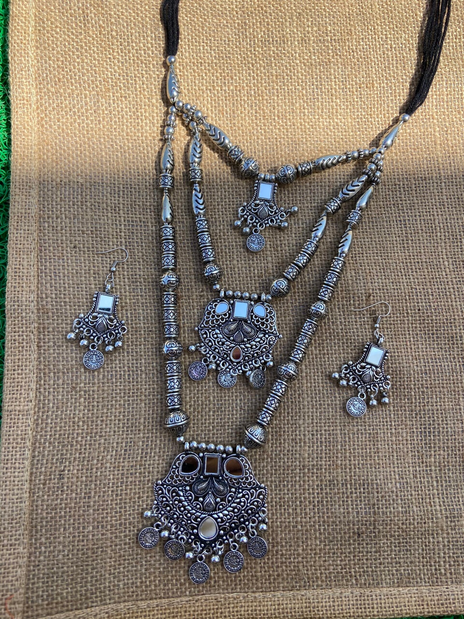 Oxidised Three Layer Necklace Set