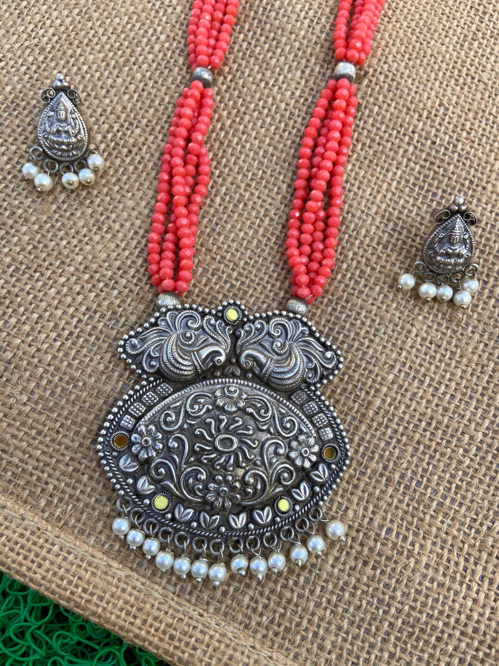 Long Crystal Mala Necklace - Orange