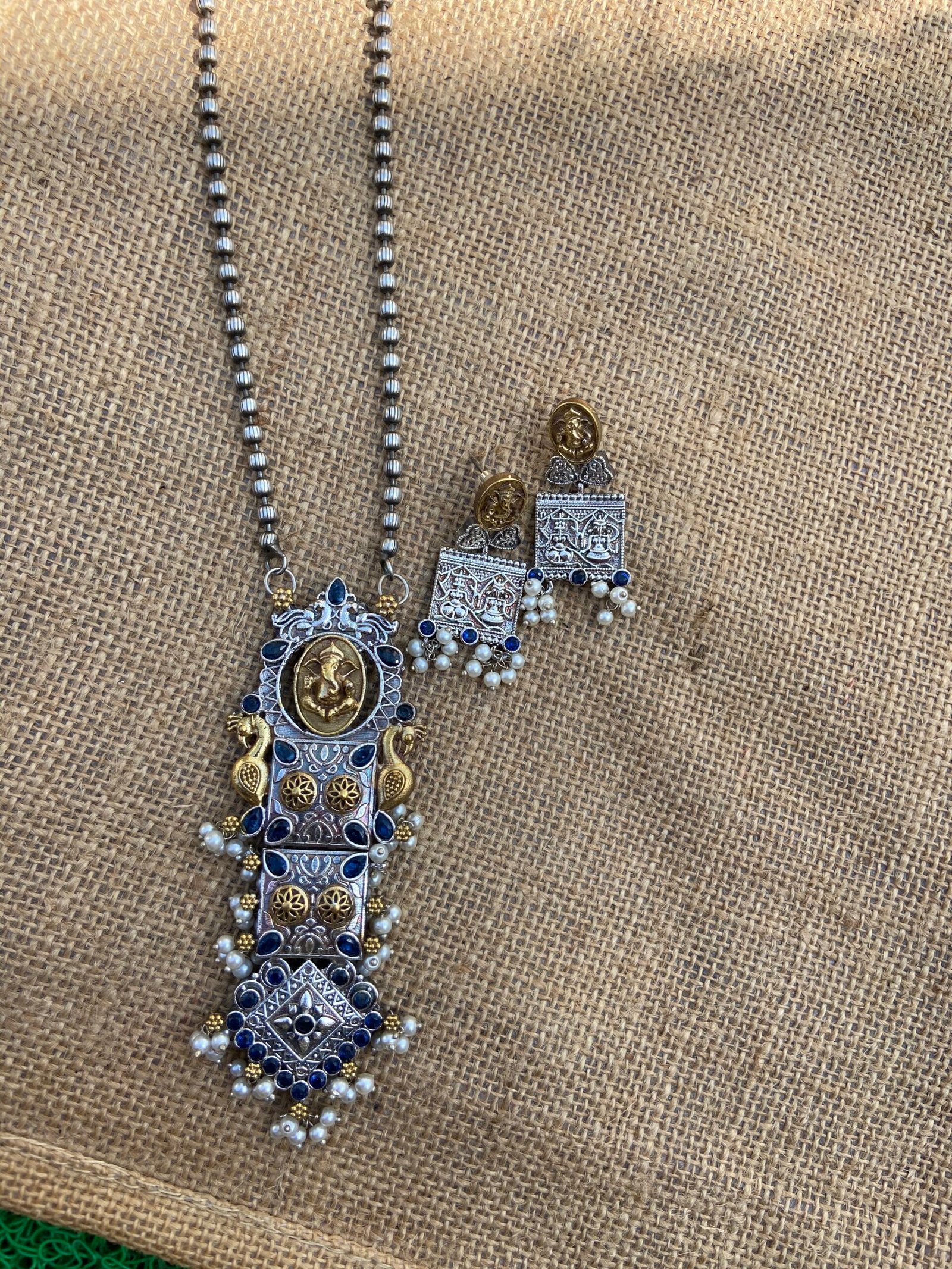 Silver Replica Sleek Ganesh Idol - Blue