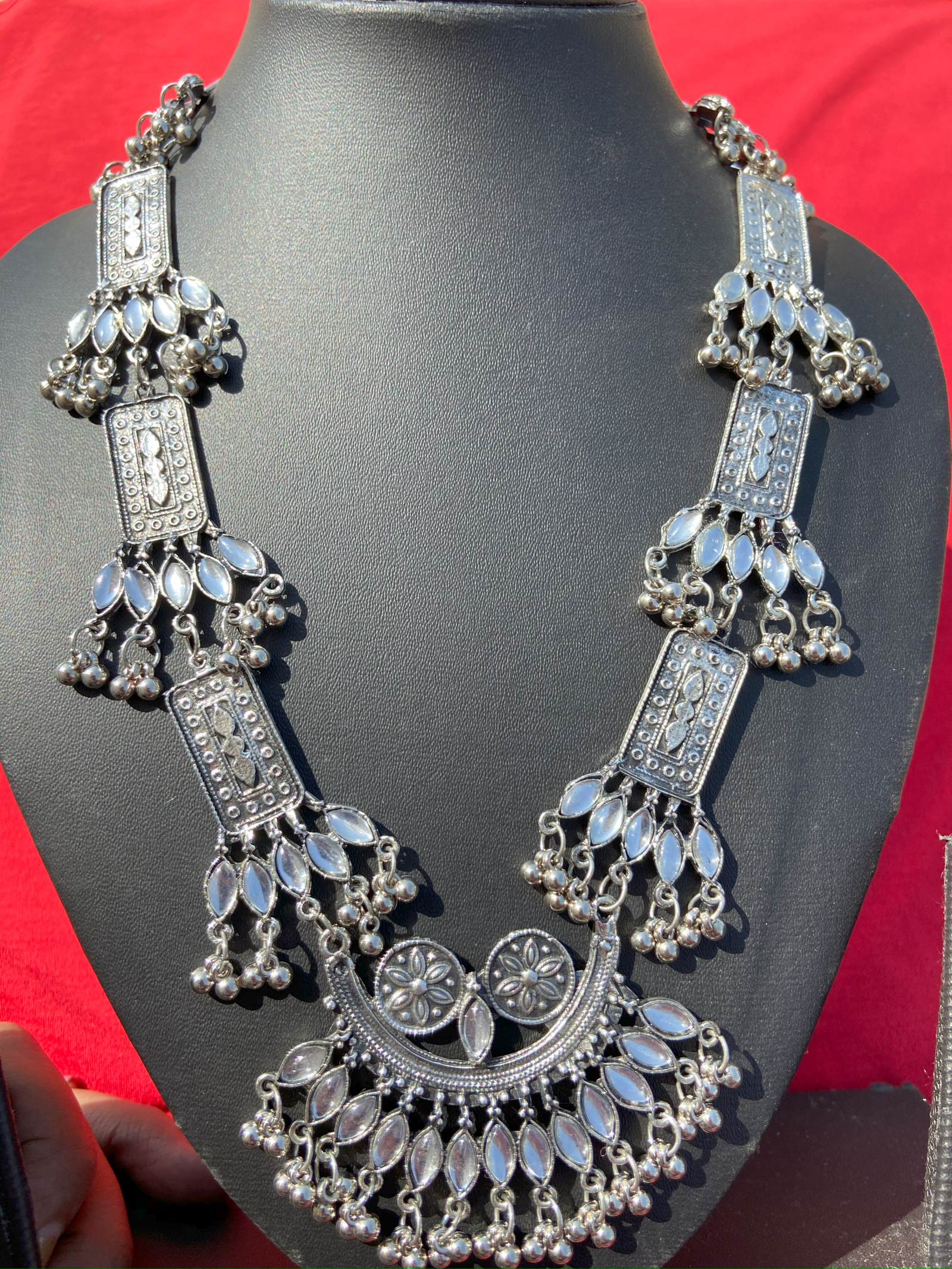Oxidised Long Semi Pattern Necklace