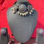 Oxidised Round Silver Stone Choker Set