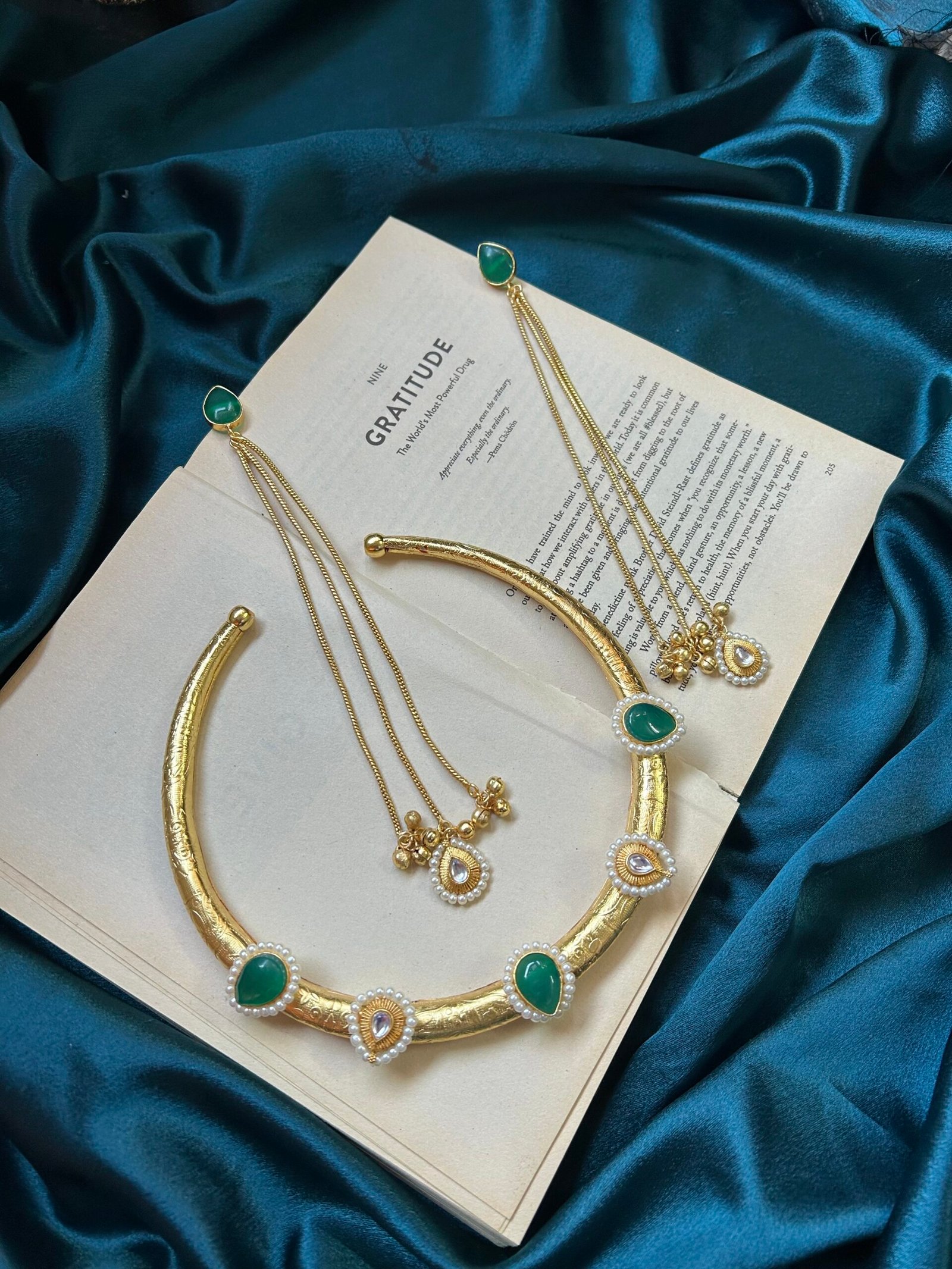 IMG_7042 Brass Hasli With Kashmiri Earrings - Green - Image 1