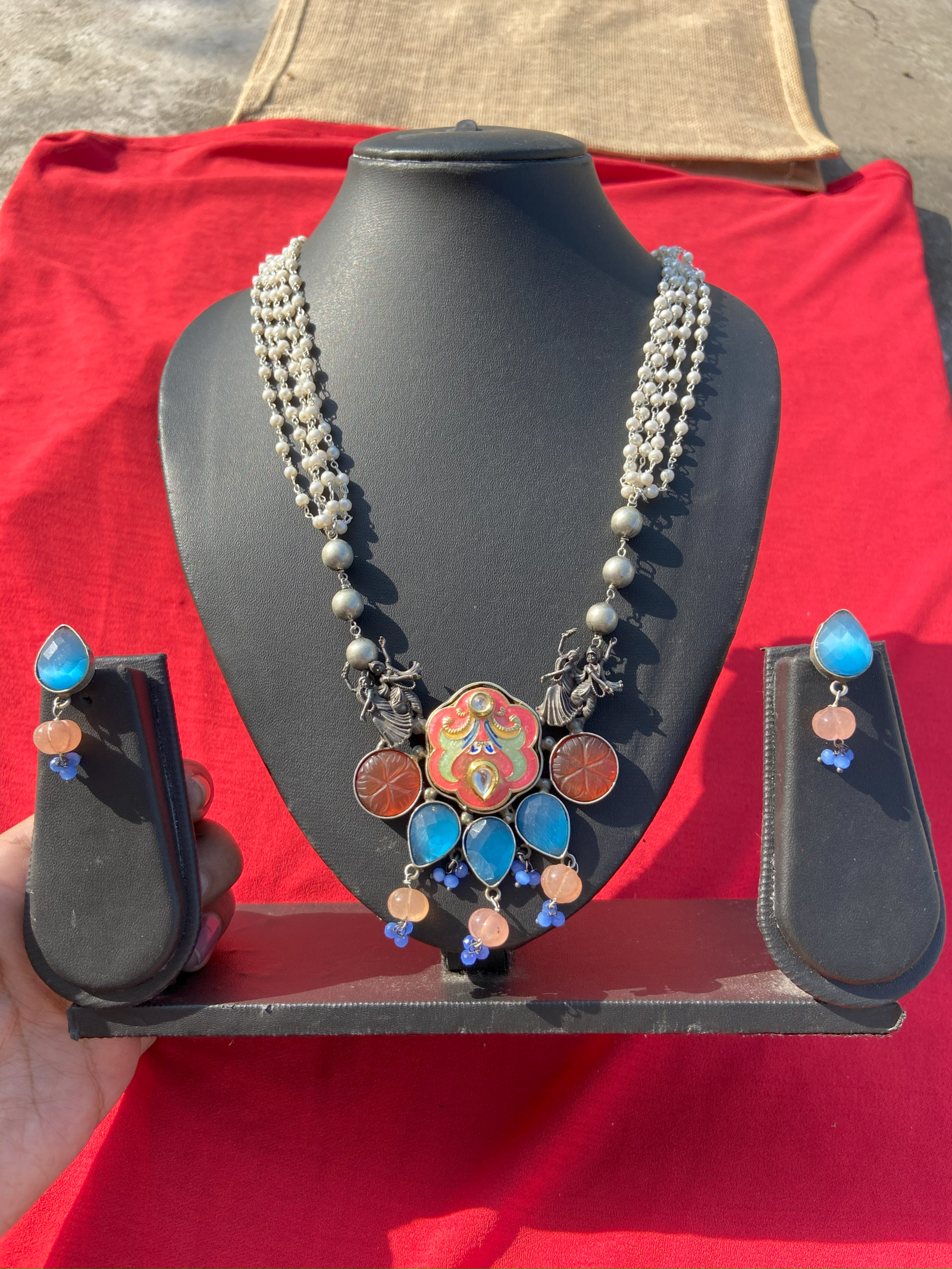 Silver Replica Designer Necklace - Blue and Orange