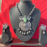 Silver Replica With Green Stone and Swan Earrings