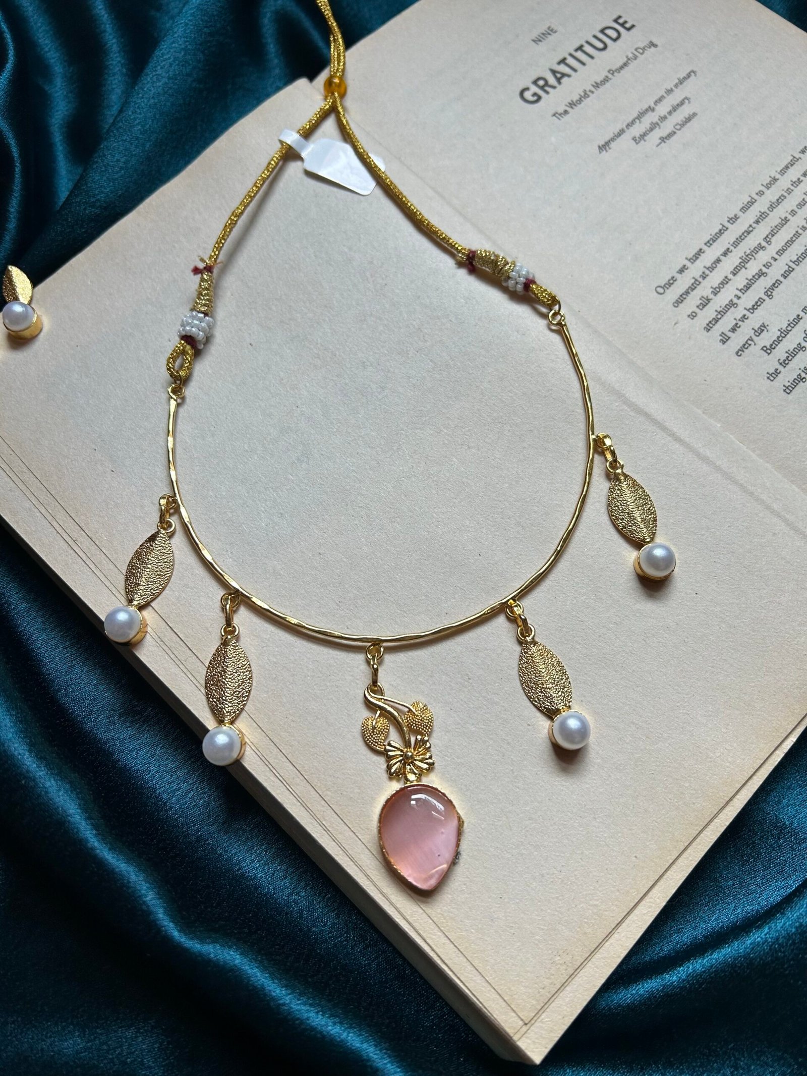Brass Pink Necklace Set With Earrings
