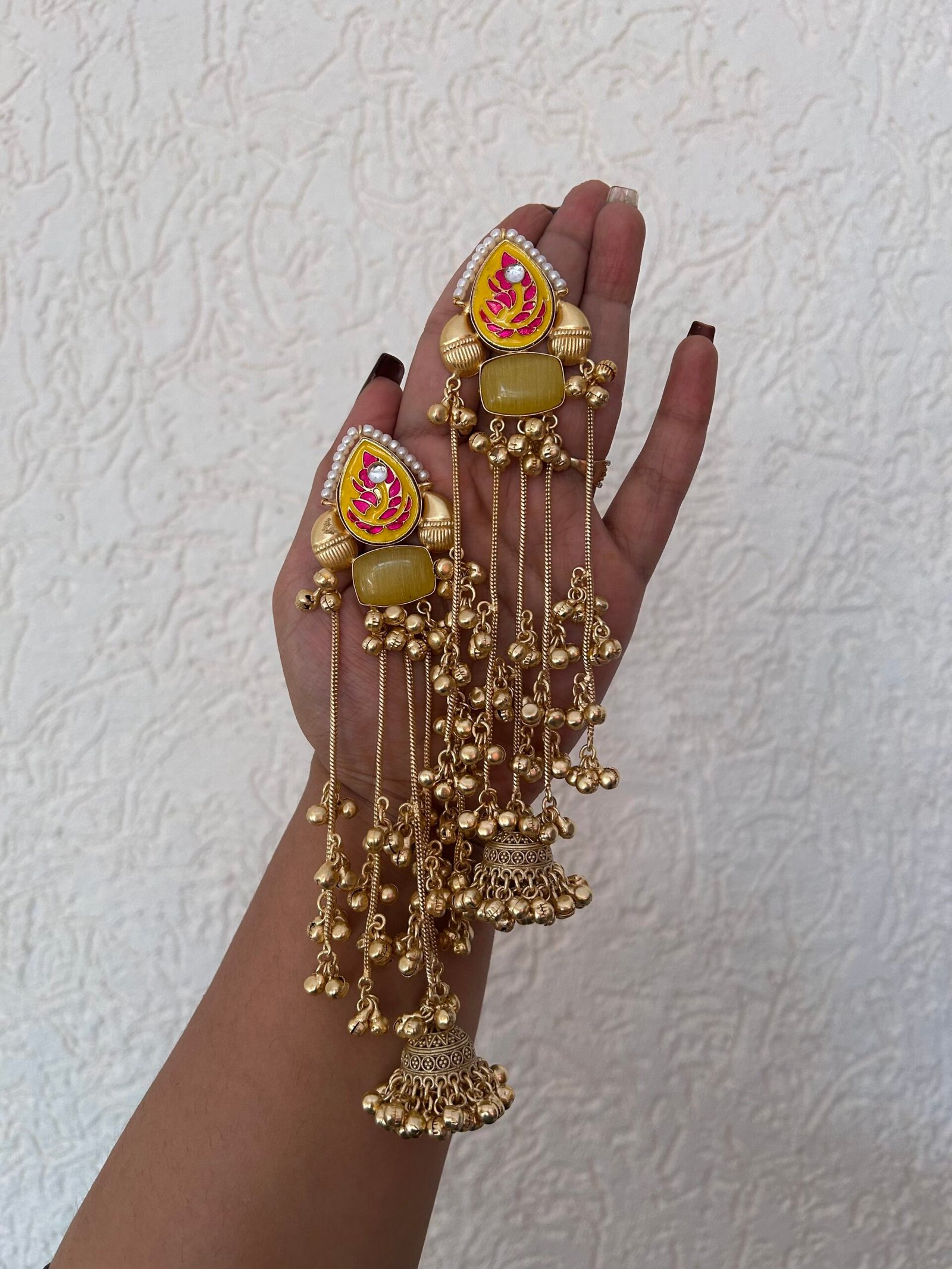 Kashmiri Earrings - Yellow Monalisa