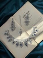 AD Necklace Set With Earrings and Mangtika - Blue - Image 2