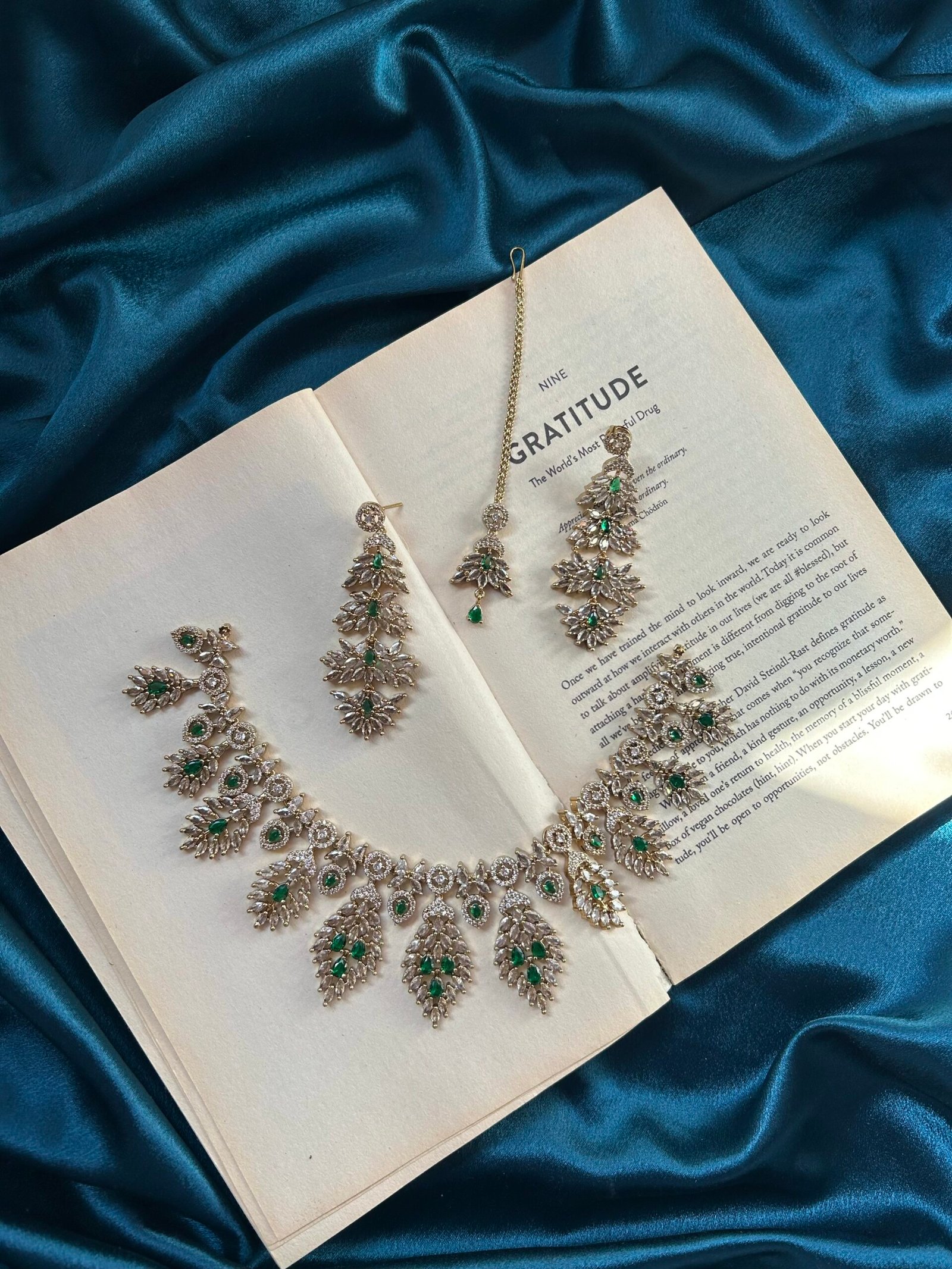 IMG_8320 AD Mehendi Polish Necklace Set With Earrings and Mantika - Green - Image 1