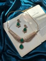 Real Doublet Stone With Polki Kundan Necklace Set - Green - Image 2