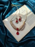 Real Doublet Stone With polki Kundan Necklace Set - Ruby - Image 2