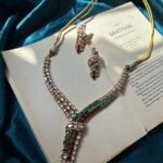 AD and Moissanite Tie Necklace Set With Earrings - Multi