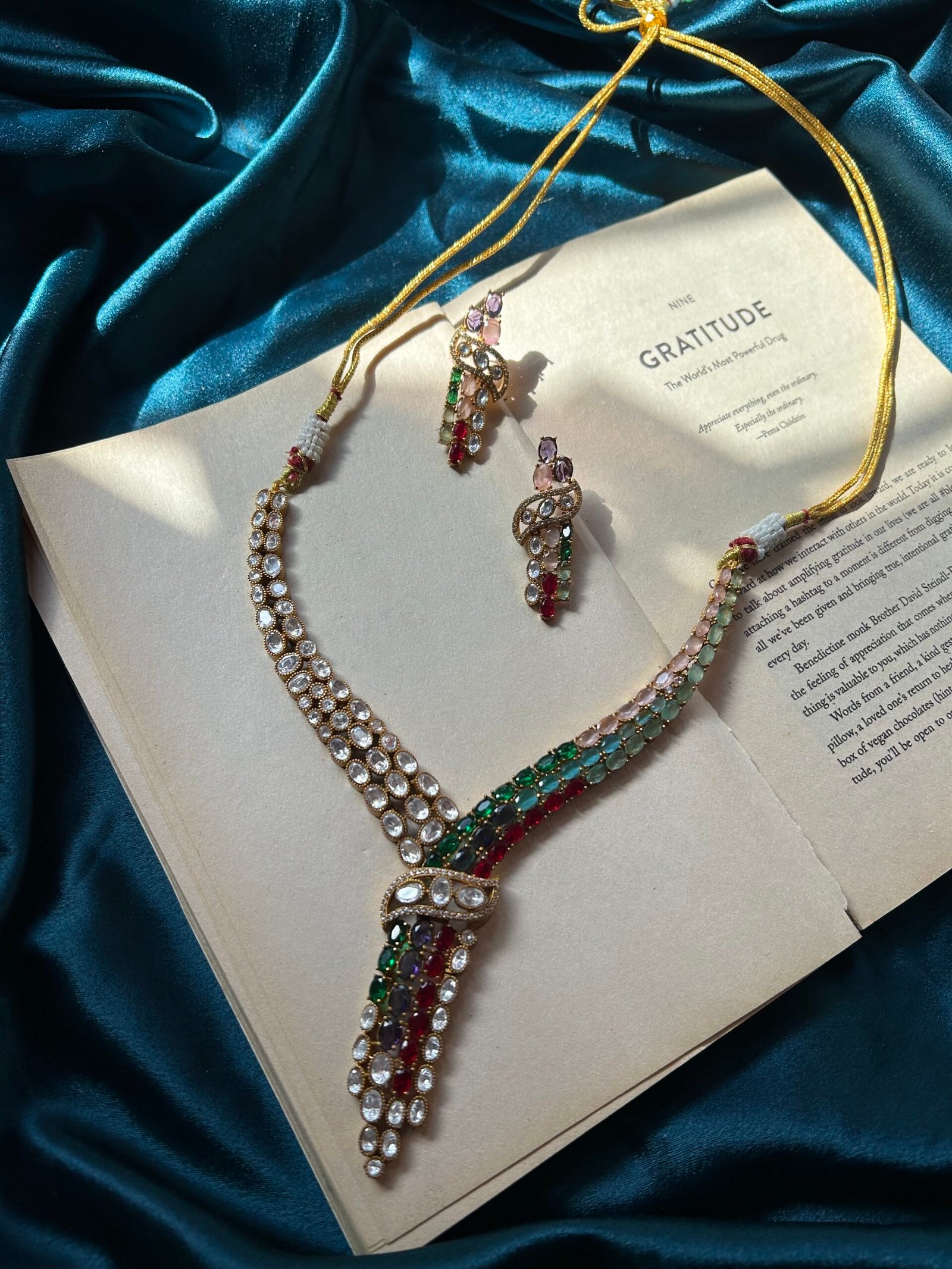 IMG_8977-scaled-1.jpeg AD and Moissanite Tie Necklace Set With Earrings - Multi - Image 1
