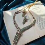 AD and Moissanite Tie Necklace Set With earrings - Mint