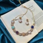 Real Gemstone With Moissanite Necklace Set With earrings - Multi