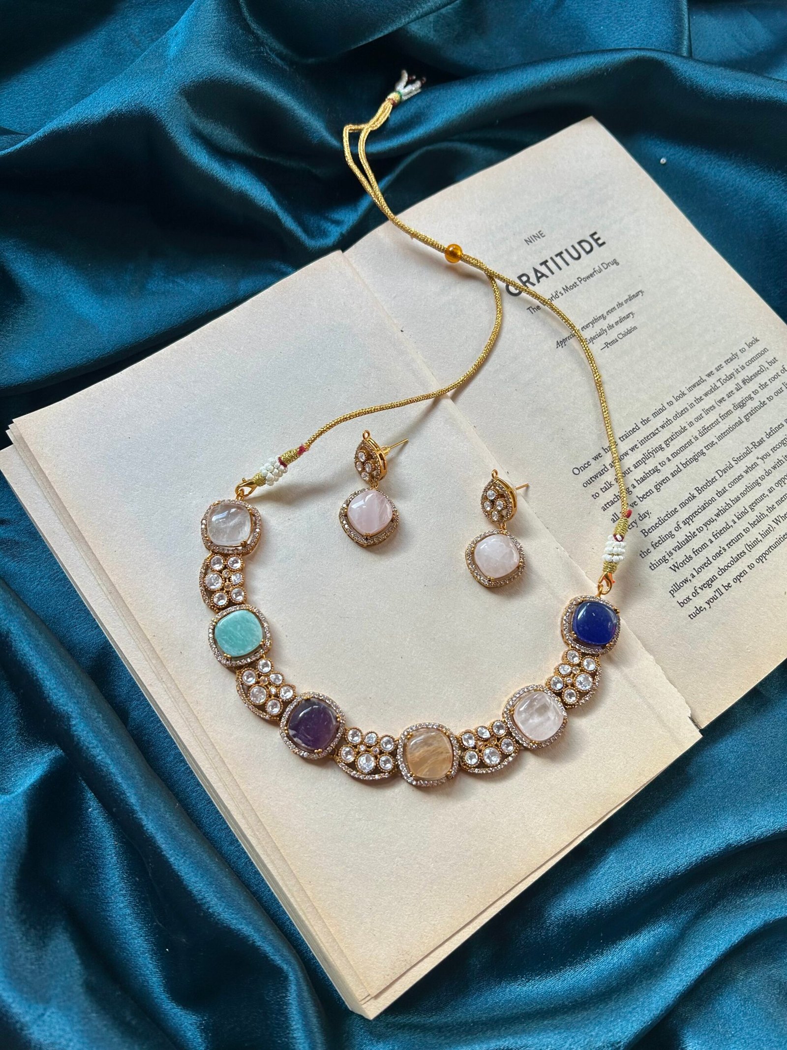 IMG_9022-scaled-1.jpeg Real Gemstone With Moissanite Necklace Set With earrings - Multi - Image 1