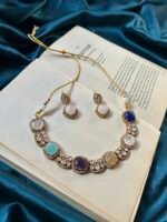 Real Gemstone With Moissanite Necklace Set With earrings - Multi - Image 2