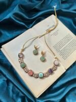 Real Gemstone With Moissanite Necklace Set With earrings - Multi - Image 2