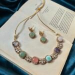 Real Gemstone With Moissanite Necklace Set With earrings - Multi