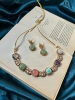 Real Gemstone With Moissanite Necklace Set With earrings - Multi