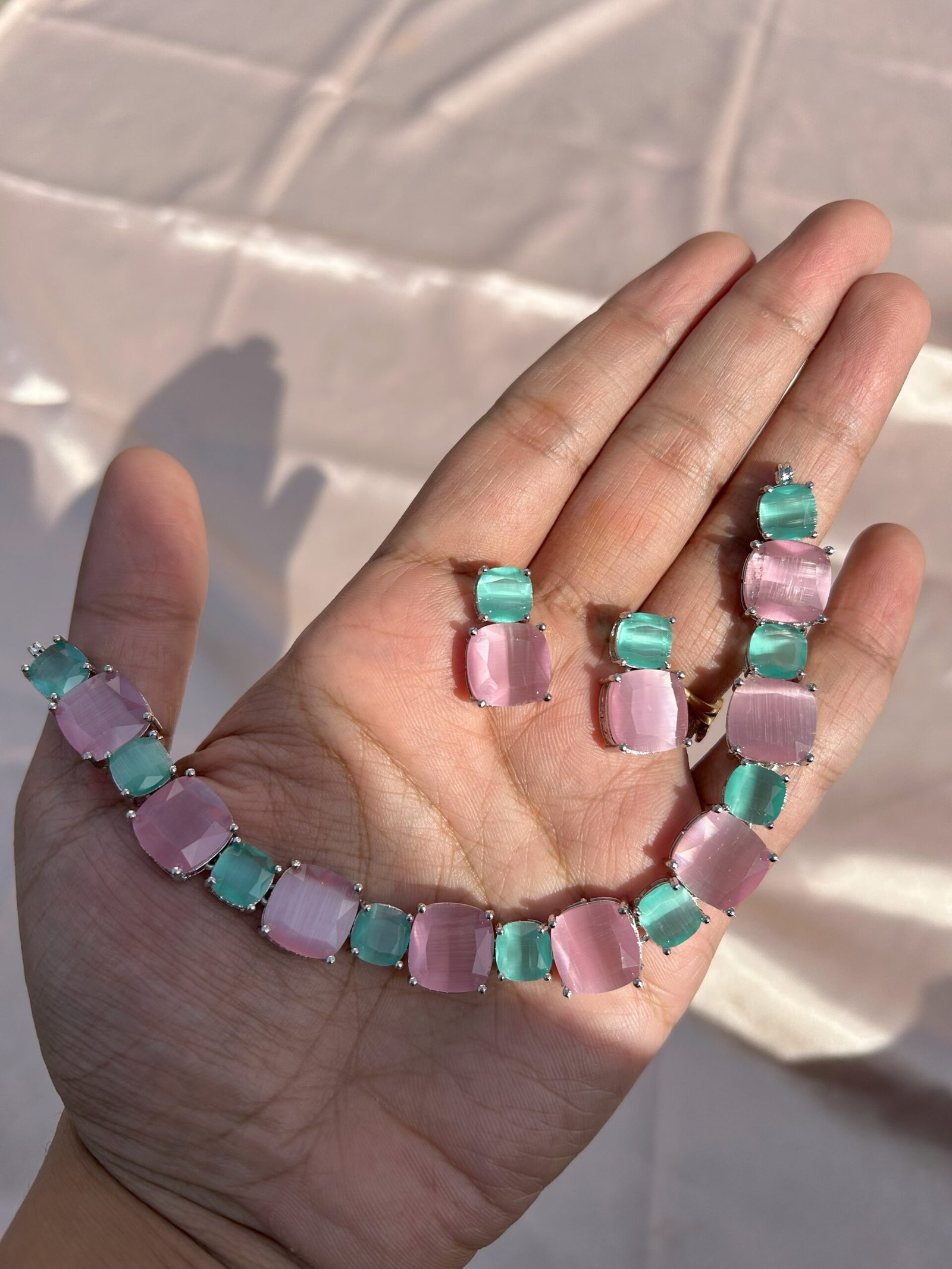 AD Necklace Set - Pink and Mint green