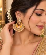 Yellow Chandbali earrings - Image 2