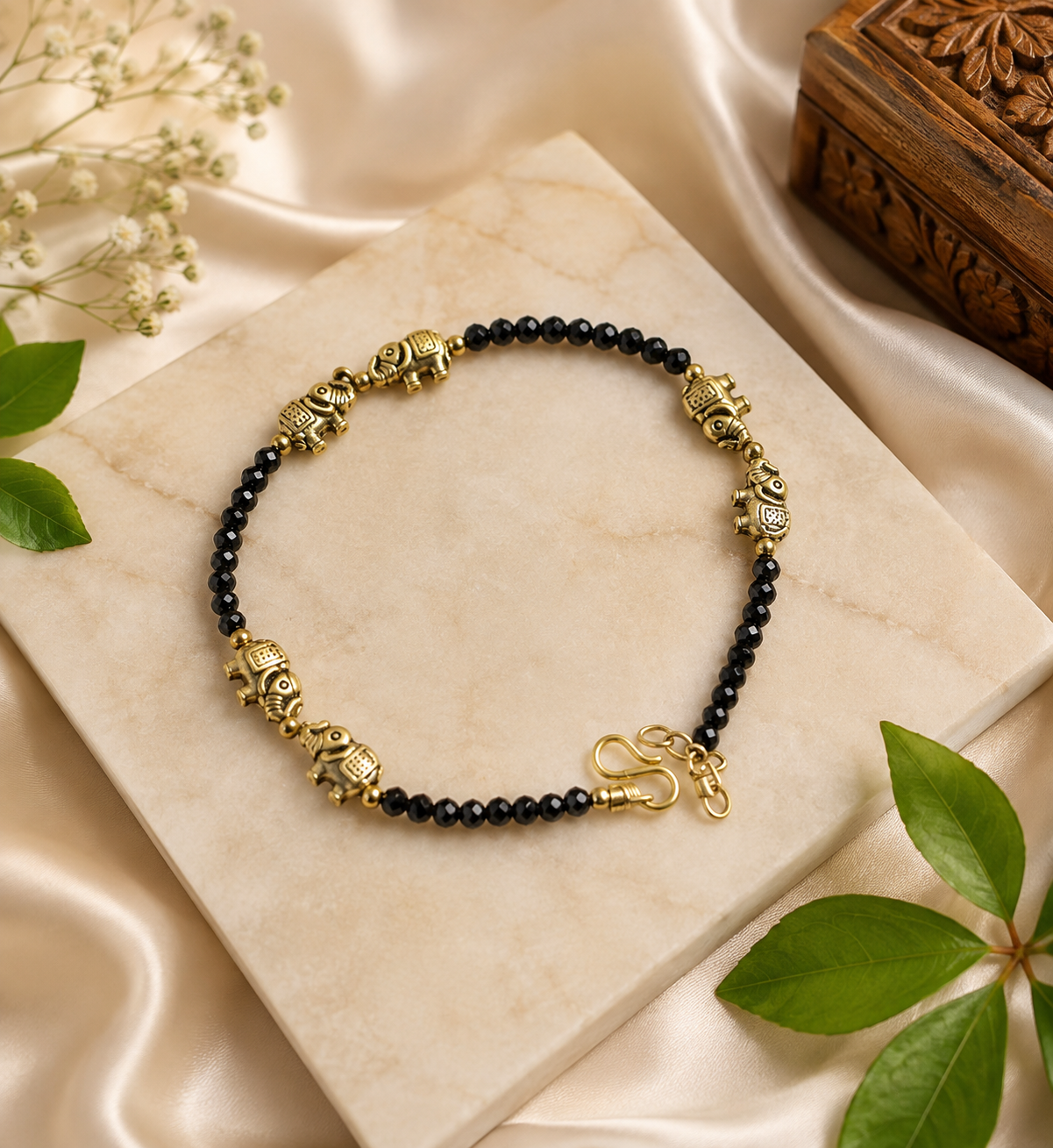 Oxidise Anklet With Elephants