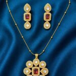 Long Matar Chain With Polki Kundan Pendant with earrings - Ruby