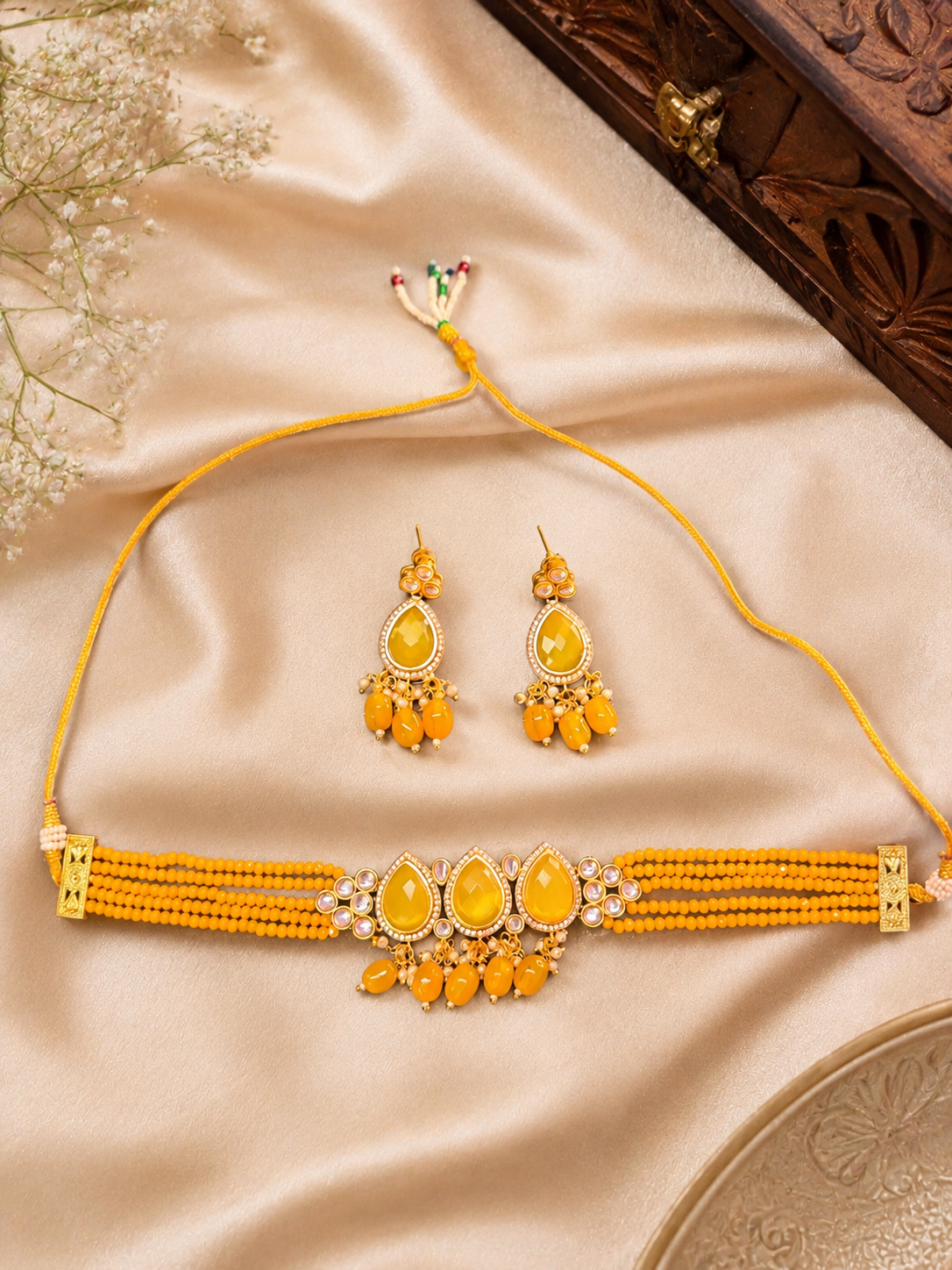 c9aa0110-a937-4c0a-b600-17c9e80e5453.png Monalisa Necklace Set With Earrings - Mustard Yellow - Image 1