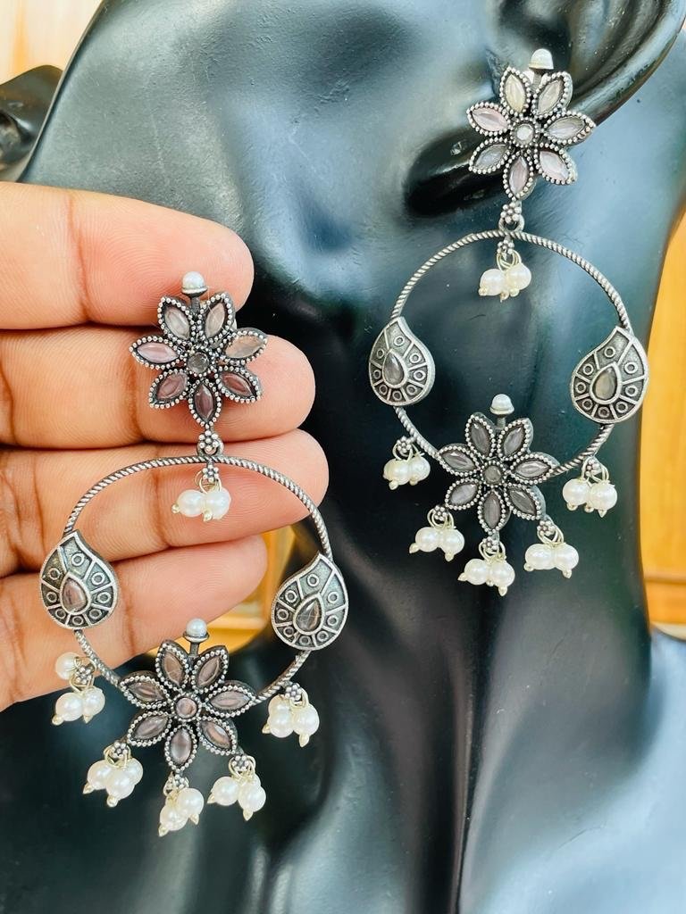 Silver Replica Flower Earrings- Mauve Pink