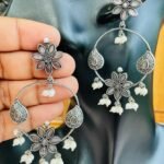 Silver Replica Flower Earrings- Mauve Pink