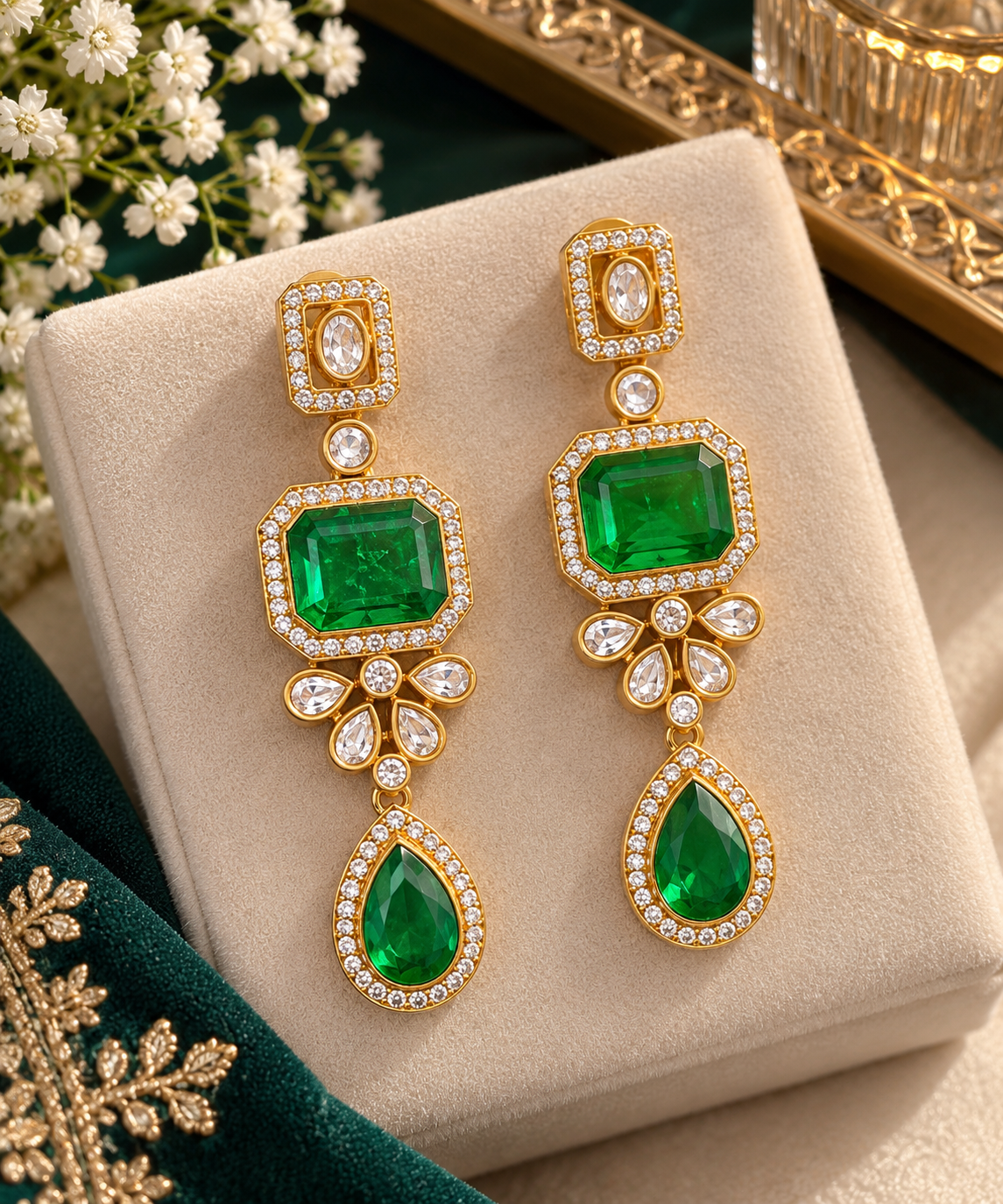 Polki Kundan Green Earrings