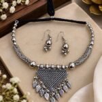 Oxidise Choker Set With Leaf Hanging