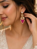 Polki Hot Pink Earrings - Image 2