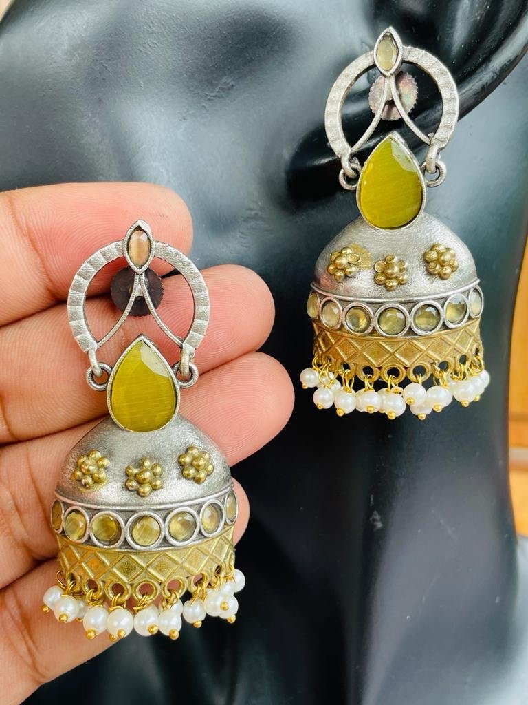 ff1bb688-4276-49d6-8839-6a95889a3788 Silver Replica Dual Tone Earrings - Yellow Stone - Image 1