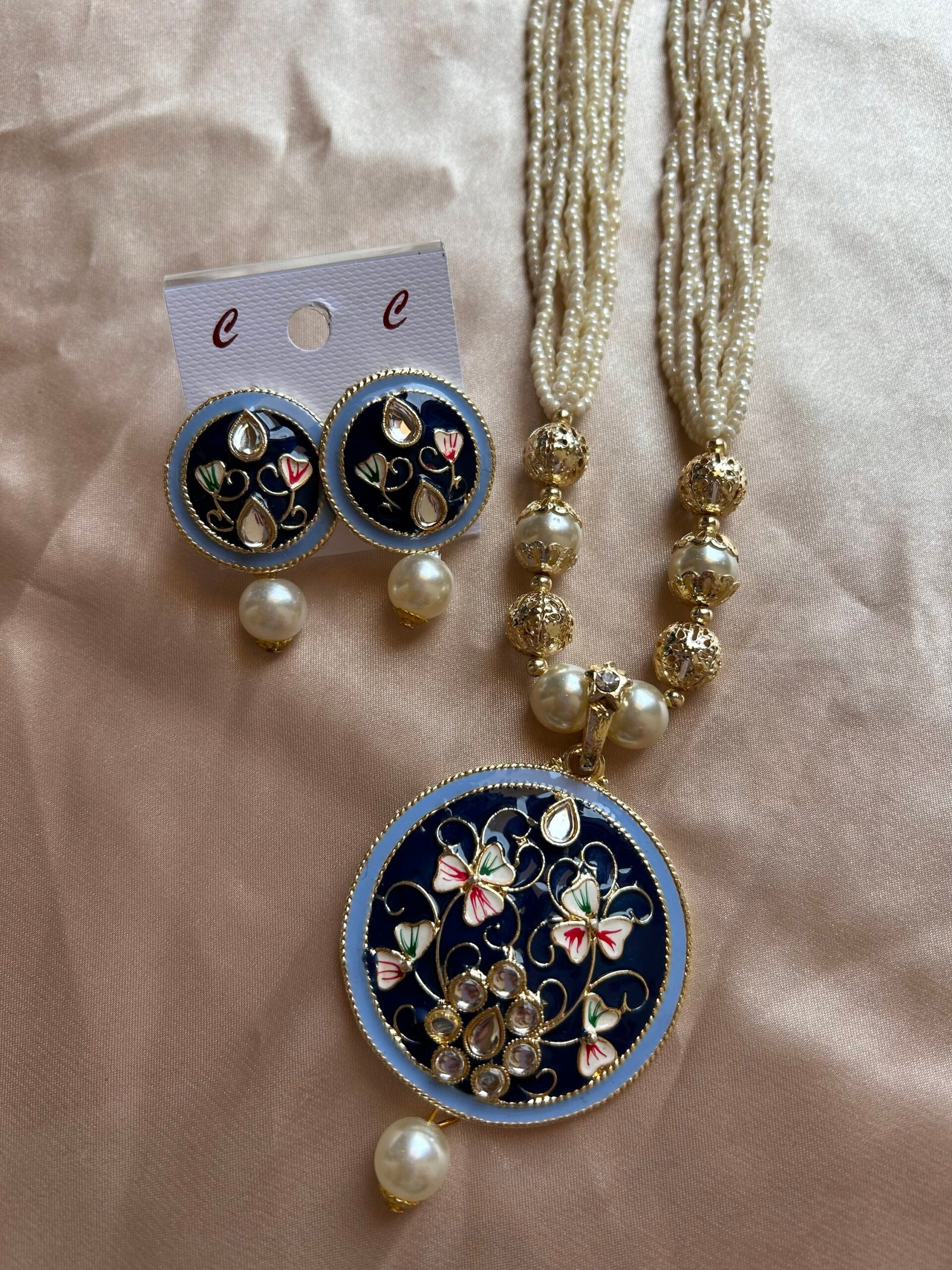 Long Chir Mala With Navy Blue Pendant
