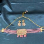 Baby Pink AD Necklace Set With Crystal Mala With Earrings