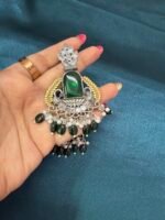Silver Replica Dual Tone Doublet Earrings - Green - Image 3