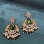 Silver Replica Dual Tone Doublet Earrings - Green