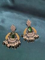 Silver Replica Dual Tone Doublet Earrings - Green