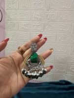 Silver Replica Dual Tone Doublet Earrings - Green - Image 5