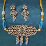 AD Kundan Necklace Set With Earrings -Sky Blue