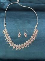 Silver Replica Flower Necklace Set With Earrings - Ruby - Image 4