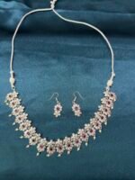 Silver Replica Flower Necklace Set With Earrings - Ruby - Image 5