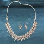 Silver Replica Flower Necklace Set With Earrings - Ruby