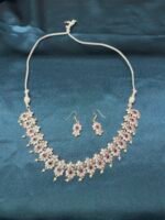 Silver Replica Flower Necklace Set With Earrings - Ruby