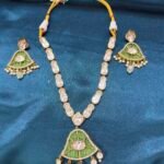 Moissanite Necklace Set With Earrings - Parrot Green