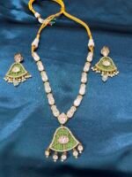 Moissanite Necklace Set With Earrings - Parrot Green
