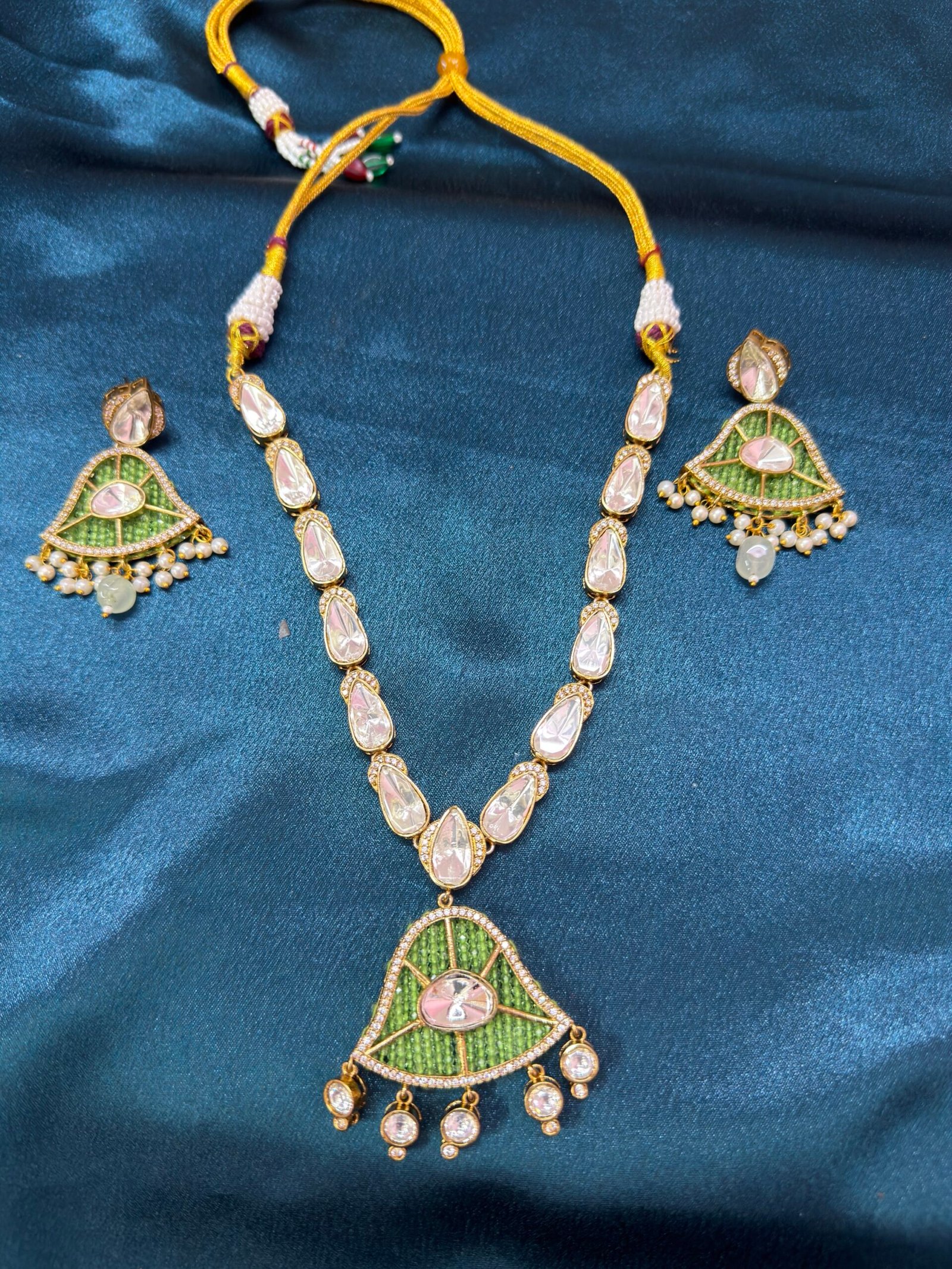 img_0417 Moissanite Necklace Set With Earrings - Parrot Green - Image 1