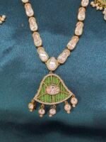 Moissanite Necklace Set With Earrings - Parrot Green - Image 4