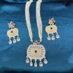 Long Pearl Necklace With earrings - Maroon